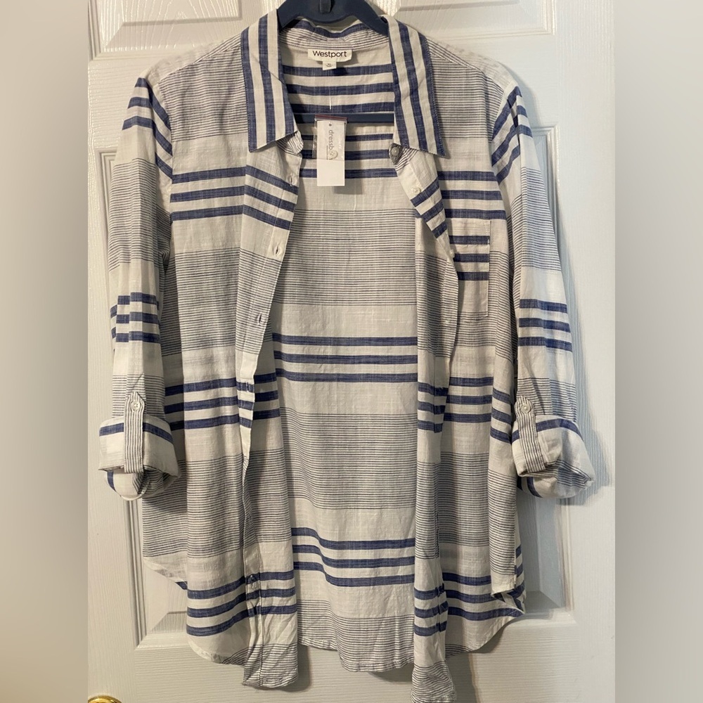 Westport Women's Blue and White Striped shirt XL NWT